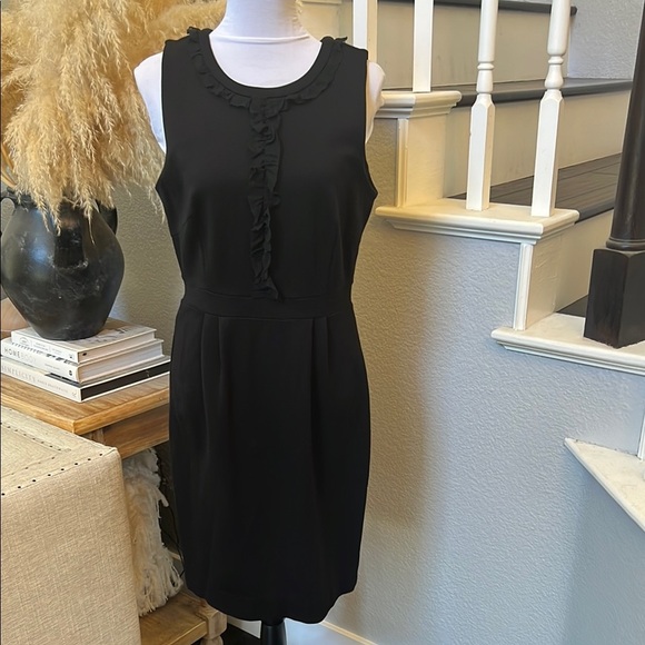 J. Crew Sheath Dress Ruffle Sleeveless Career Party Rayon Black Size 10 - Picture 1 of 7